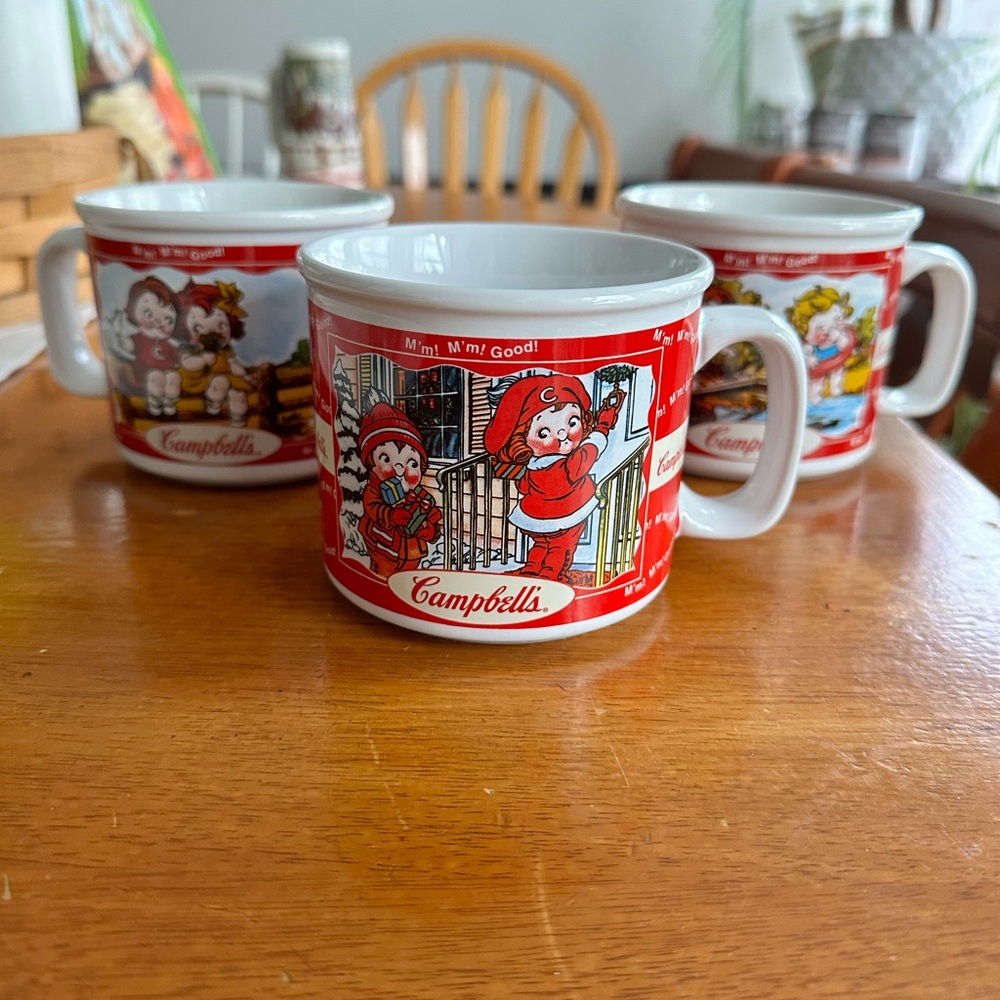 VINTAGE CAMPBELL'S SOUP KIDS COFFEE MUGS SEASONS HOUSTON HARVEST 2000